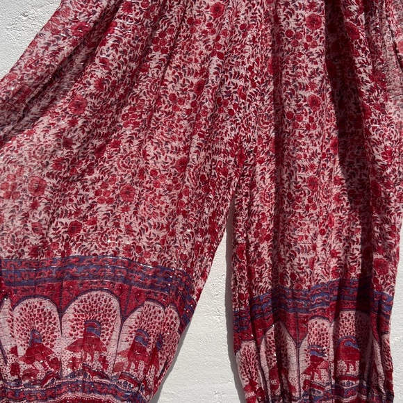 VTG Red Floral Long Sleeve Sheer Beach Coverup Jumpsuit - Picture 6 of 14